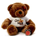 2 feet big brown teddy bear wearing a Get Well Soon T-shirt